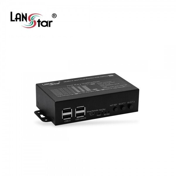 파이버마트,PC주변기기 > 분배기/리피터/선택기 > KVM스위치,[LANstar] HDMI 듀얼 모니터 KVM 스위치 [ LS-HD2KVM- ],HDMI2.0 듀얼 모니터 KVM 스위치 / 듀얼화면 출력 가능 / 4K@60Hz 해상도 지원 / 간편한 PC 변경 / Wired Remote 제공 / Hot Swap / Plug&Play