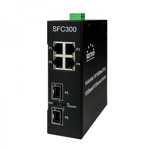 파이버마트,통신장비 > 솔텍 > POE,SFC300-POE (Power over Ethernet) 스위칭허브 V2,SFP 2슬롯(100Mbps) + TP 4포트(10/100Mbps), Power over Ethernet(IEEE802.3af), -40~80℃, 전원 별매